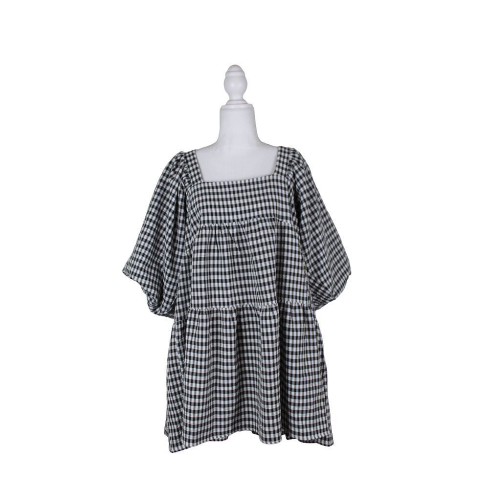 SNDYS Gingham Puff Sleeve Cottagecore Tiered Smock Dress Size 6
